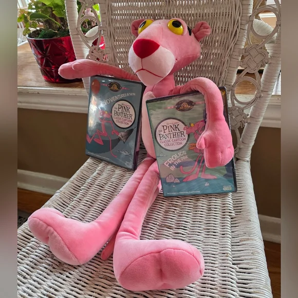 🆕️ Pink Panther 21" Plushie Stuffed Animal & 2 Pink Panther Classic Cartoon DVD - Picture 2 of 15